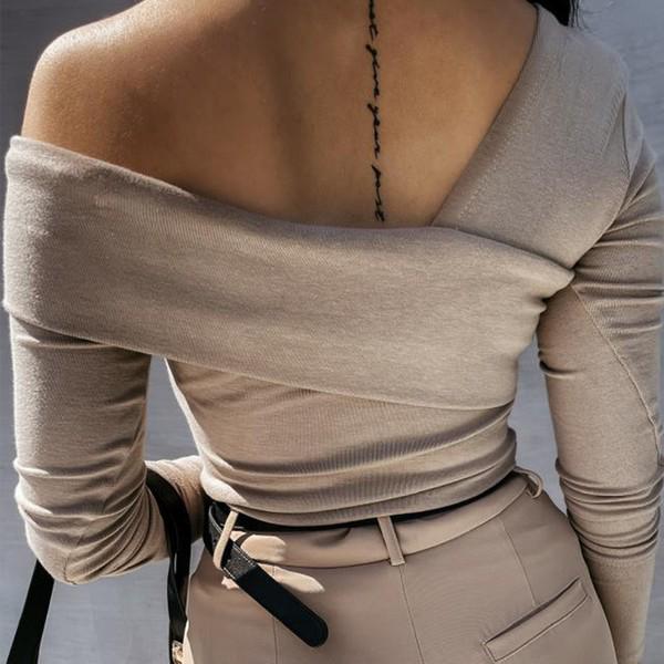 Cream off shoulder long sleeve top