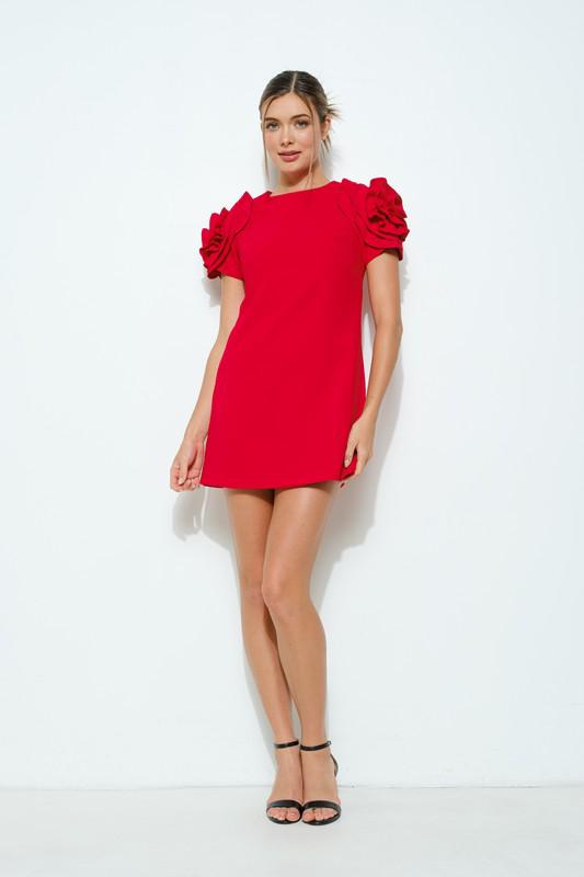 Flower sleeves red mini dress