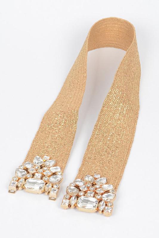 Gold straw rhinestone belt