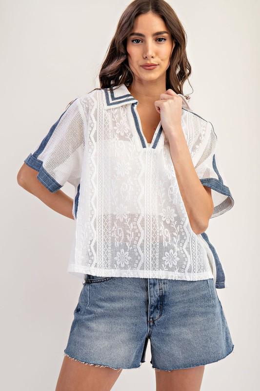 Floral lace v neck top