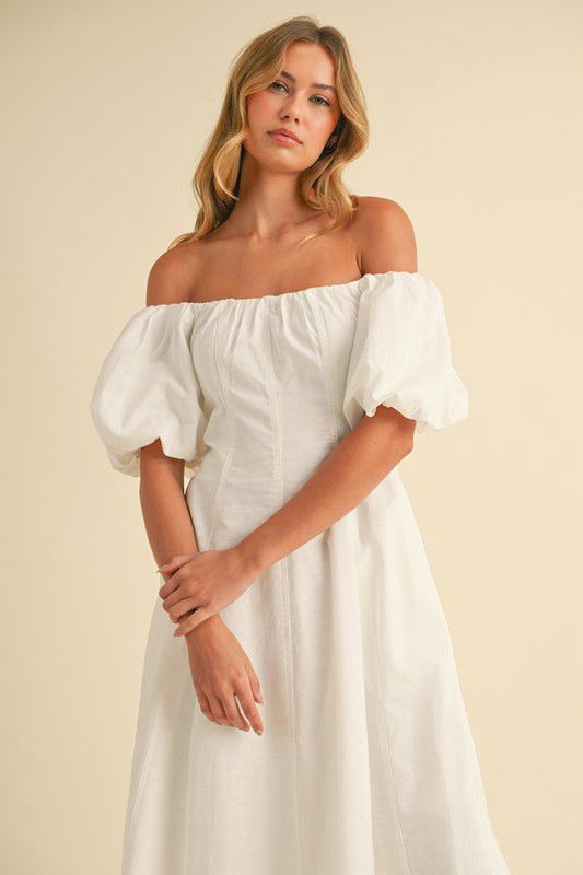 Off shoulder white midi dress (Preorder)