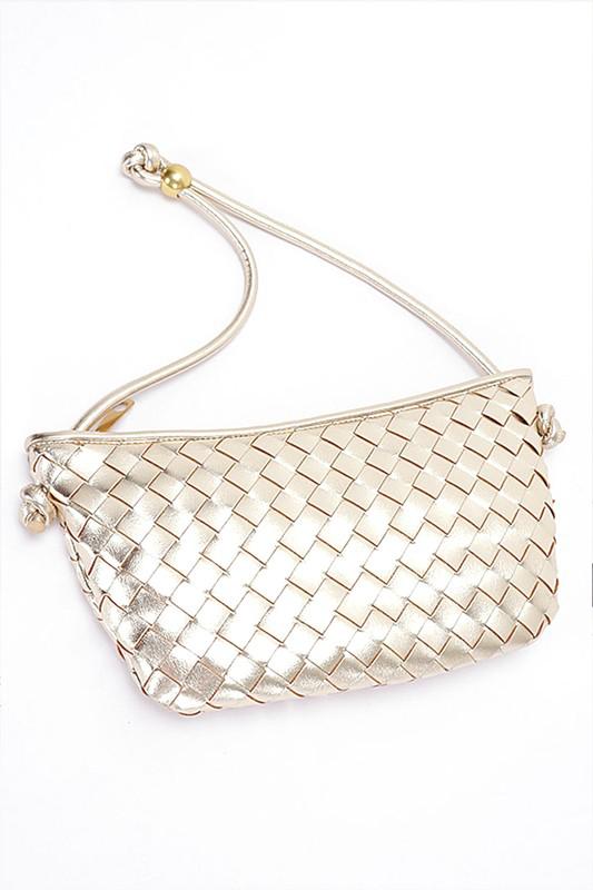 Gold straw textured shoulder bag