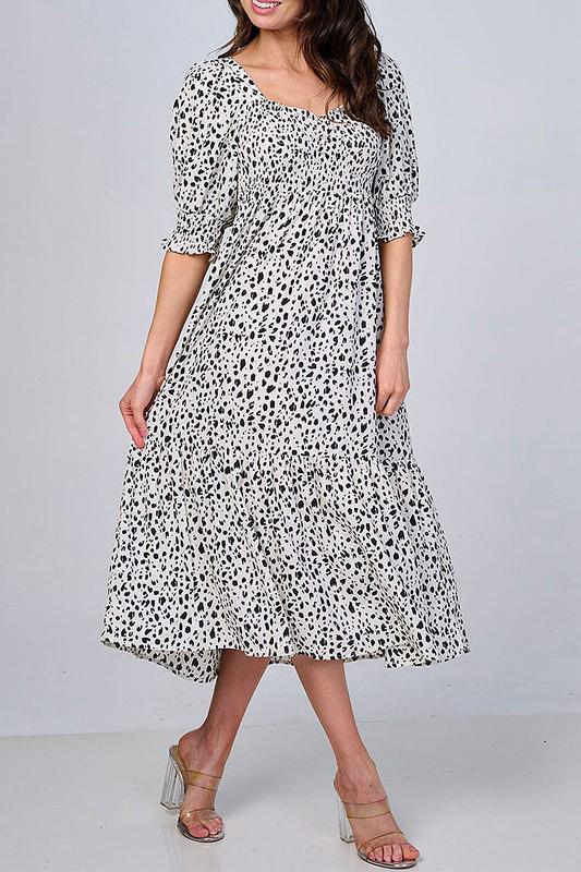 Square neck animal print midi dress