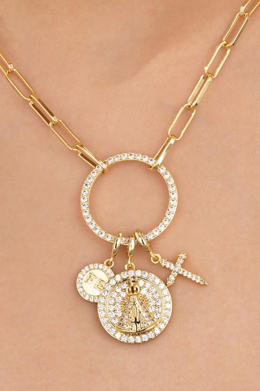 Gold charm medallion necklace