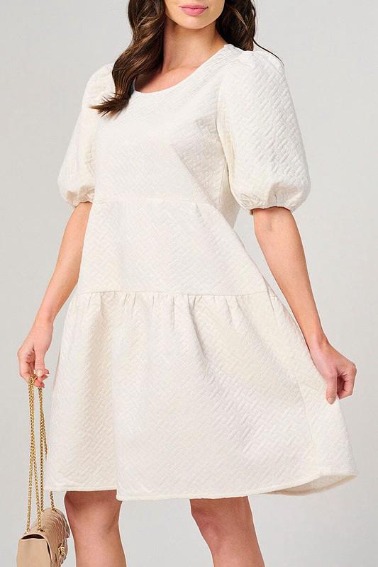 Textured puff sleeve tiered dress