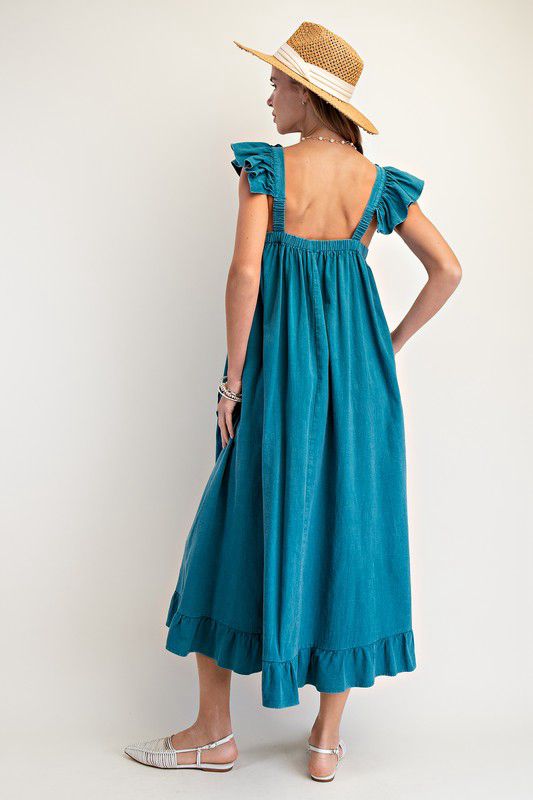 Flowy ruffle maxi dress with flower details (Preorder)