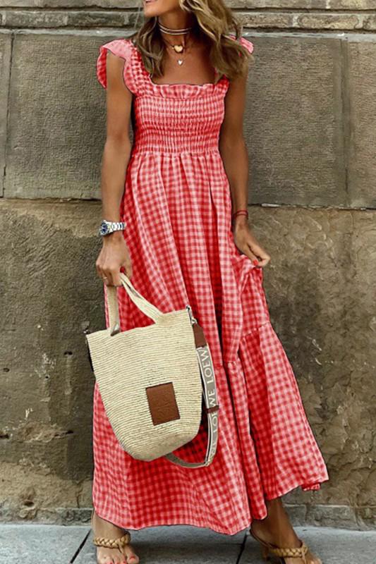 Checkered flowy maxi dress (Preorder)