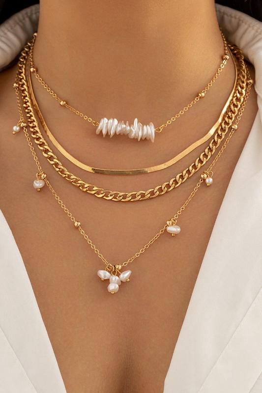 Golden pearl layered necklace