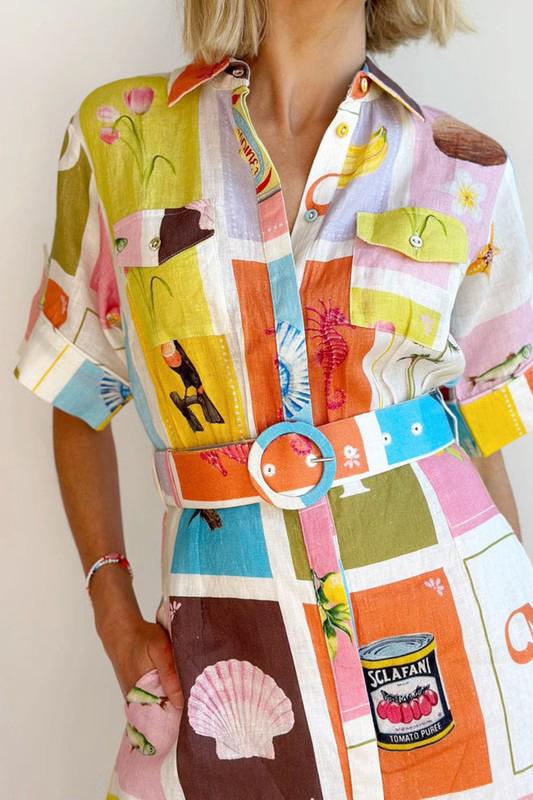 Vibrant patchwork shirt dress