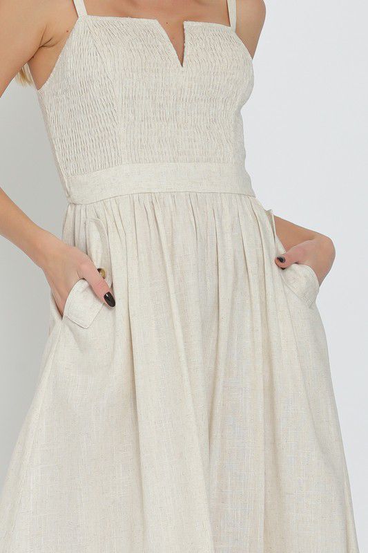 Smocked oatmeal strap dress (Preorder)