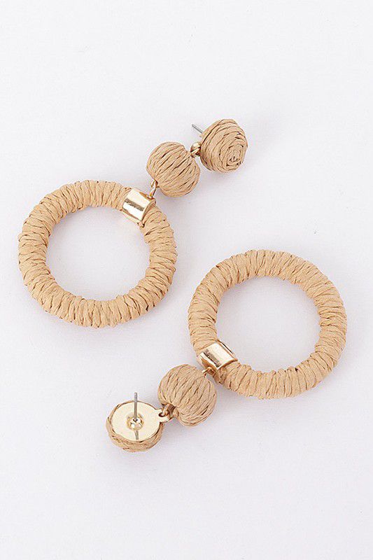 Round faux straw earrings