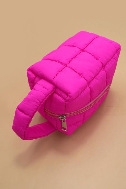 Fucsia Quilted makeup pouch clutch bag