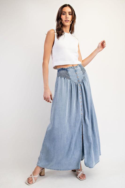 Denim front slit maxi skirt (Preorder)