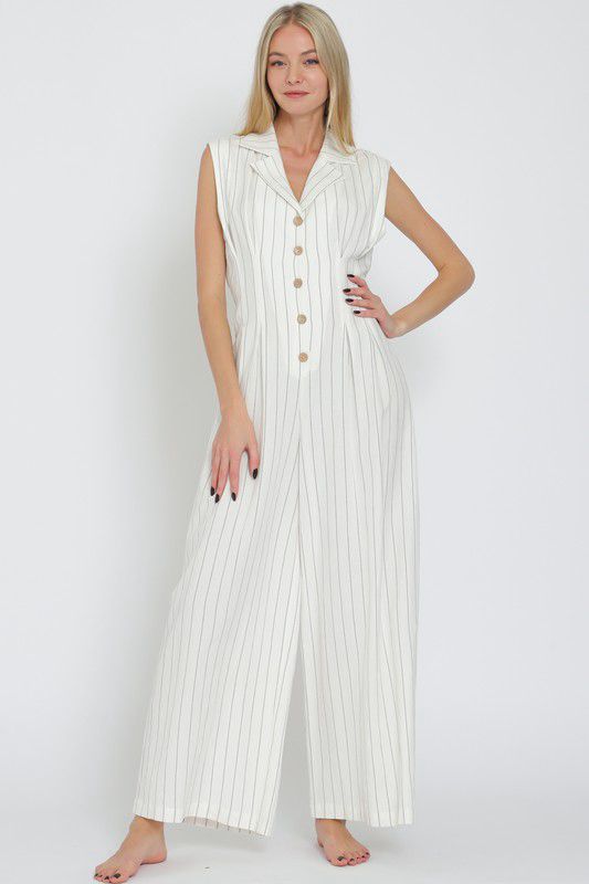 Ivory striped jumpsuit (Preorder)