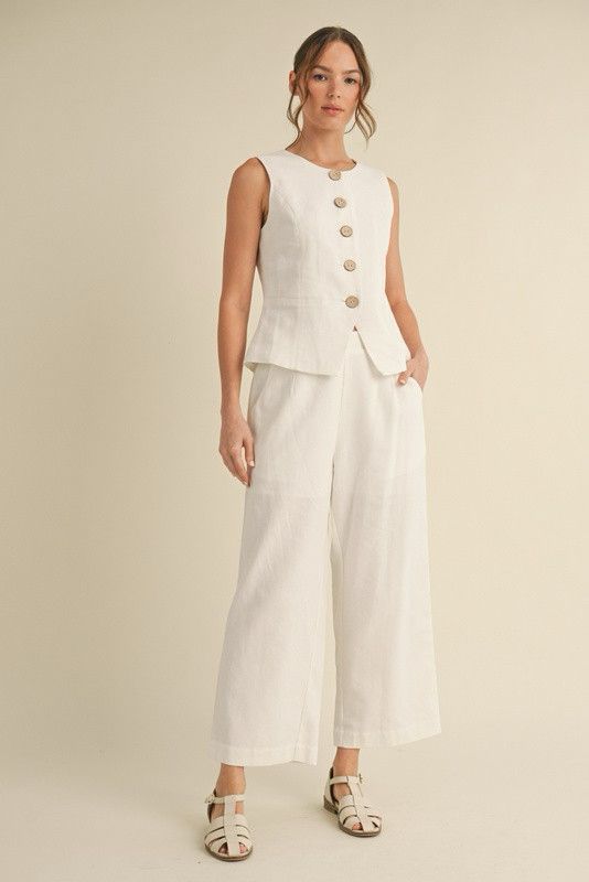 Ivory linen top & pants set (Preorder)