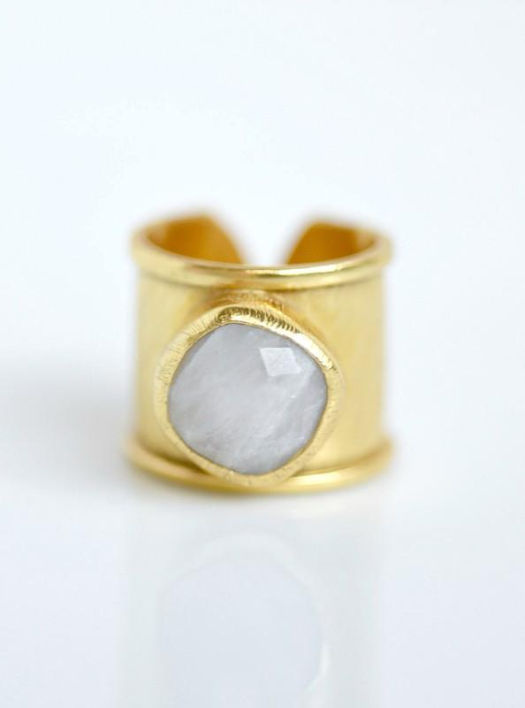 Adjustable stone cuff ring