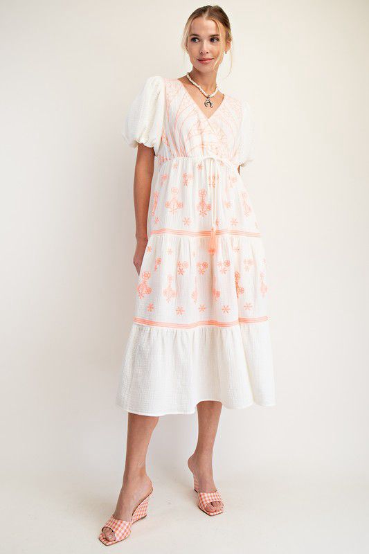 Embroidered maxi tiered dress (Preorder)