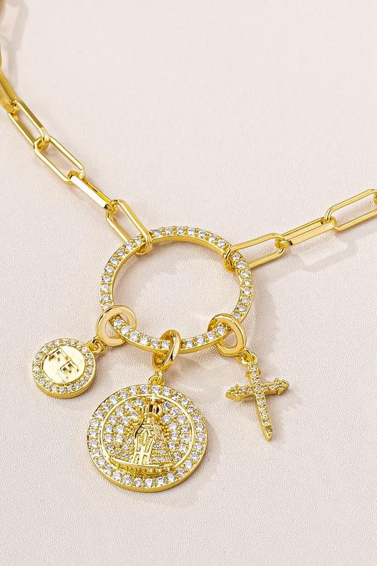 Gold charm medallion necklace