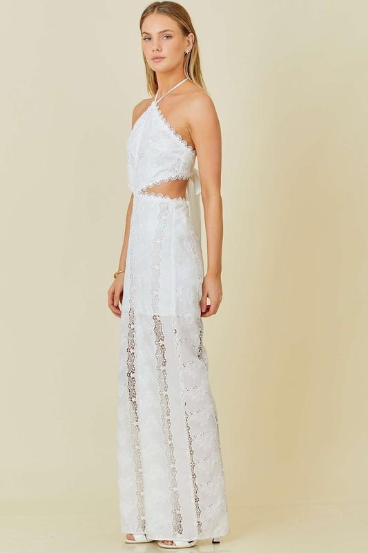 Halter lace white jumpsuit  (Preorder)