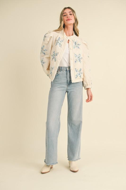 Quilted patchwork floral cream-blue jacket