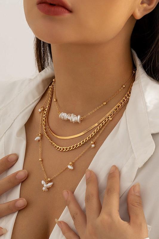 Golden pearl layered necklace