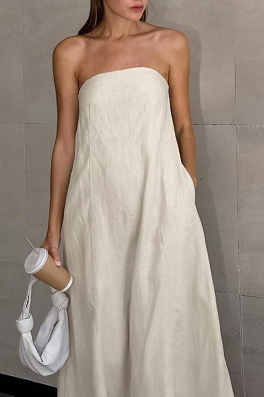 Linen strapless maxi dress