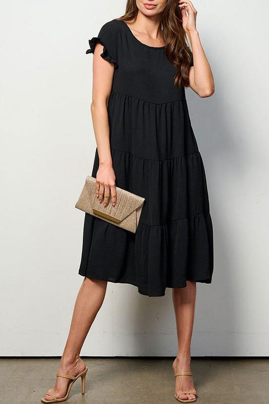 Black tiered short sleeve tunic midi dress (Available next week)