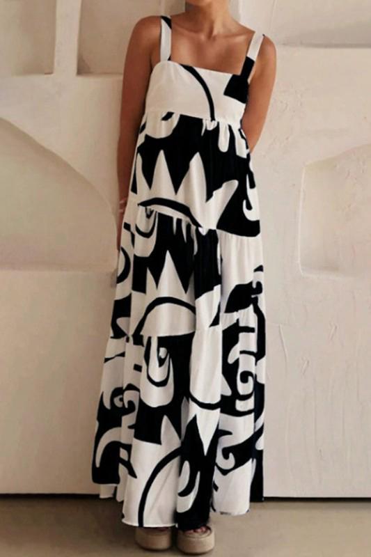 Monochrome black & white Abstract Maxi Dress (Preorder- coming soon)