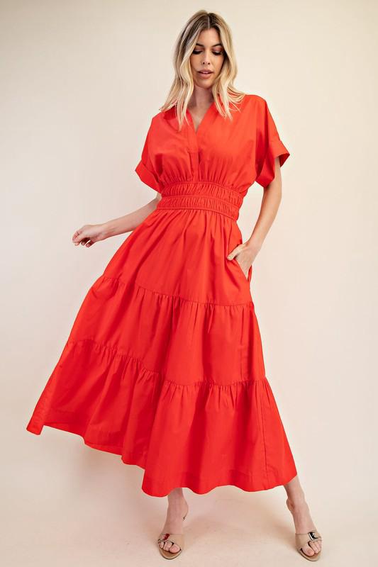 V neck maxi orange red dress (Preorder)