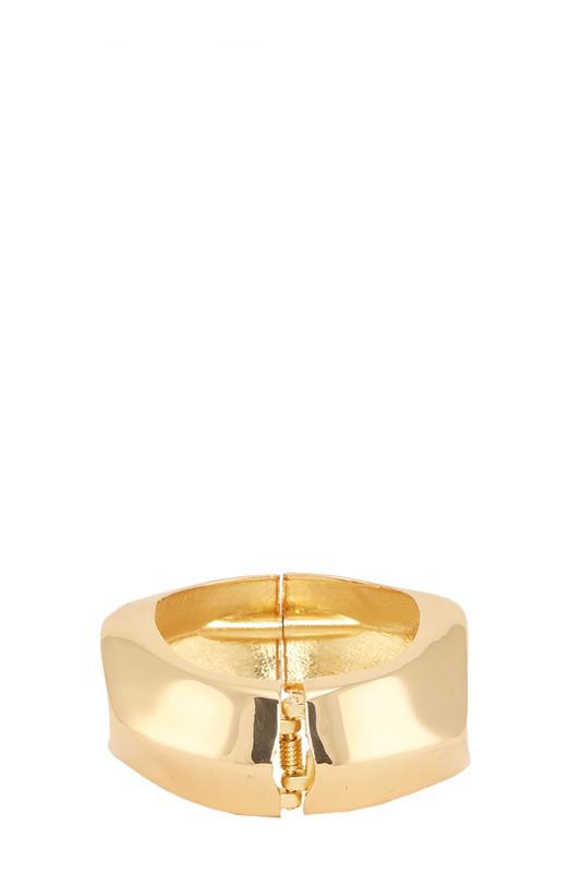 Solid metal golden hinged bangle bracelet