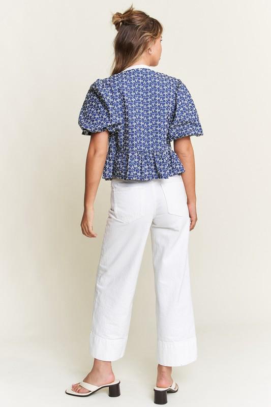 Indigo bloom tie front blouse (Preorder)