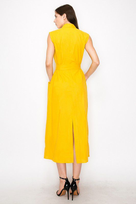 Yellow sleeveless linen maxi dress