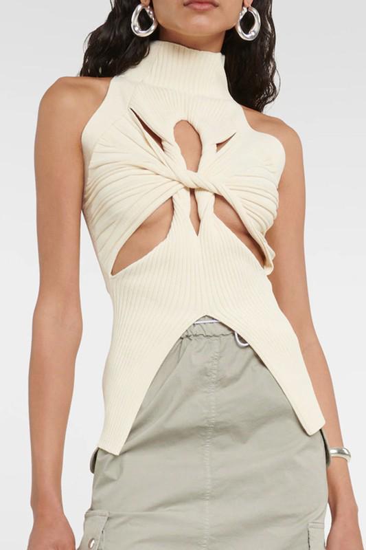 Ivory high neck cut out top