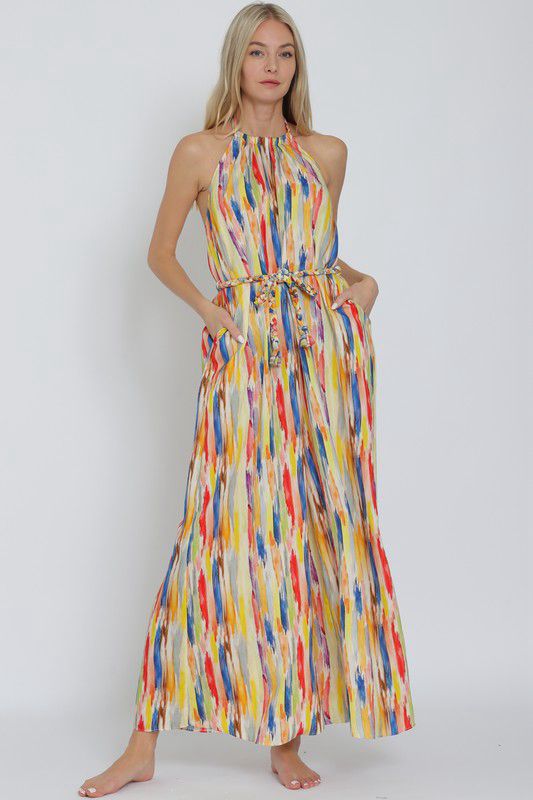 Halter backless multicolor jumpsuit (Preorder)