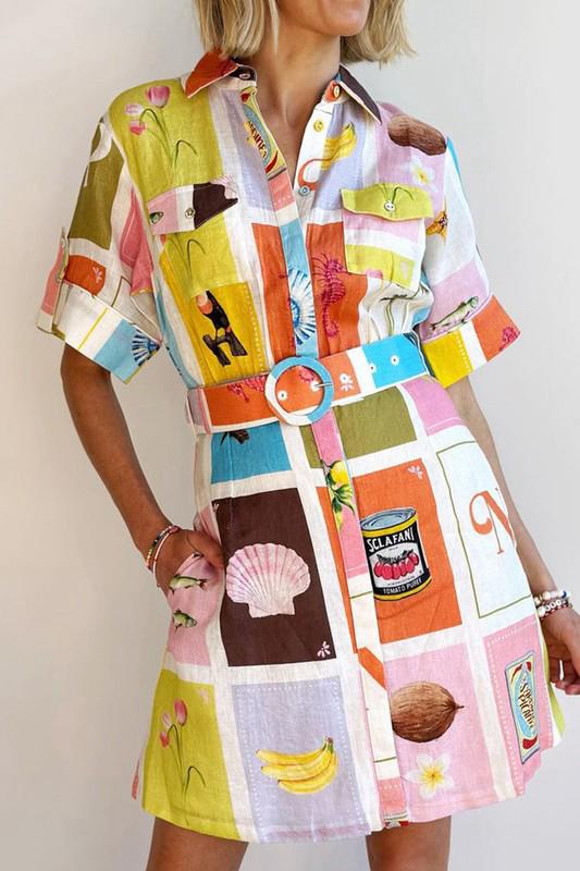 Vibrant patchwork shirt dress