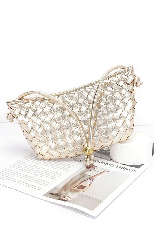 Gold straw textured shoulder bag