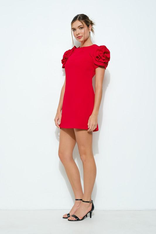 Flower sleeves red mini dress