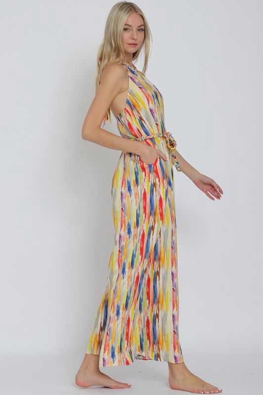 Halter backless multicolor jumpsuit (Preorder)