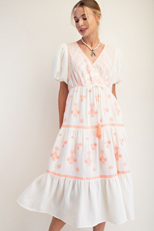 Embroidered maxi tiered dress (Preorder)