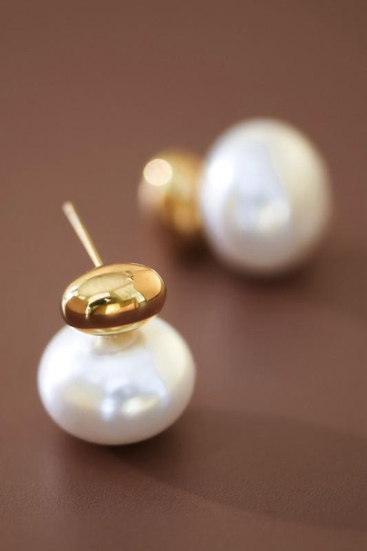 Gold Cap Pearl Stud Earrings