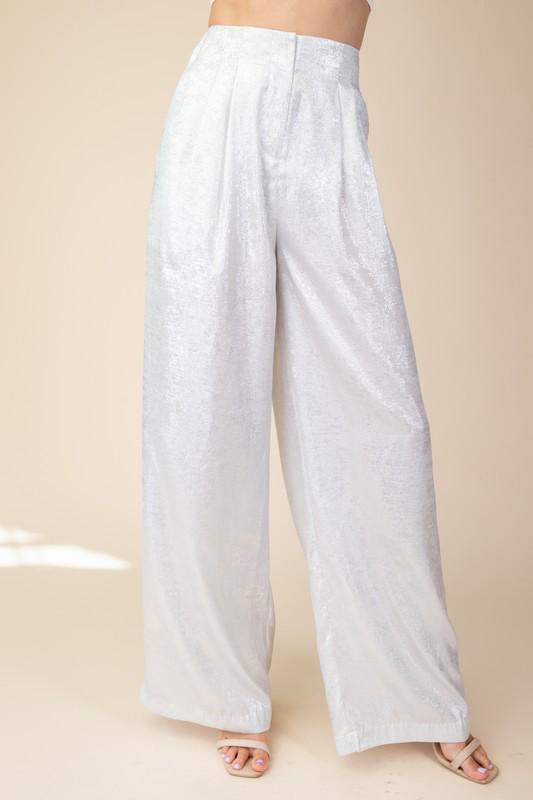 Silver wide leg front pleats pants