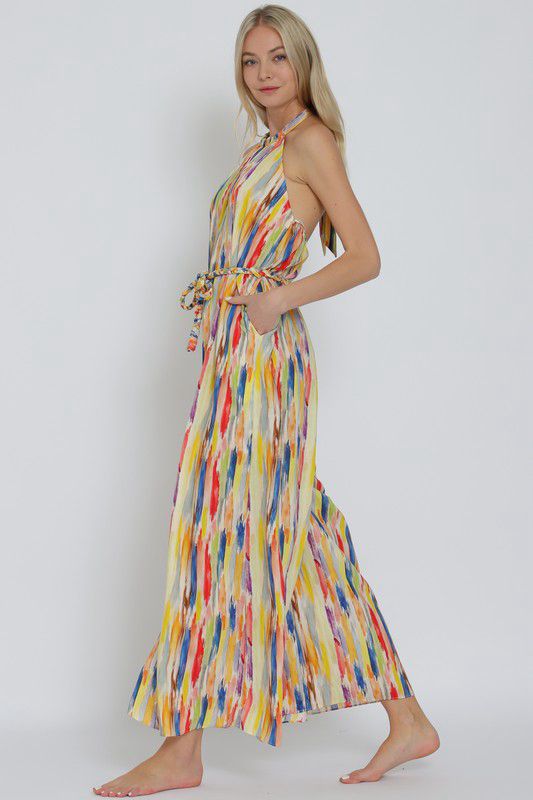 Halter backless multicolor jumpsuit (Preorder)