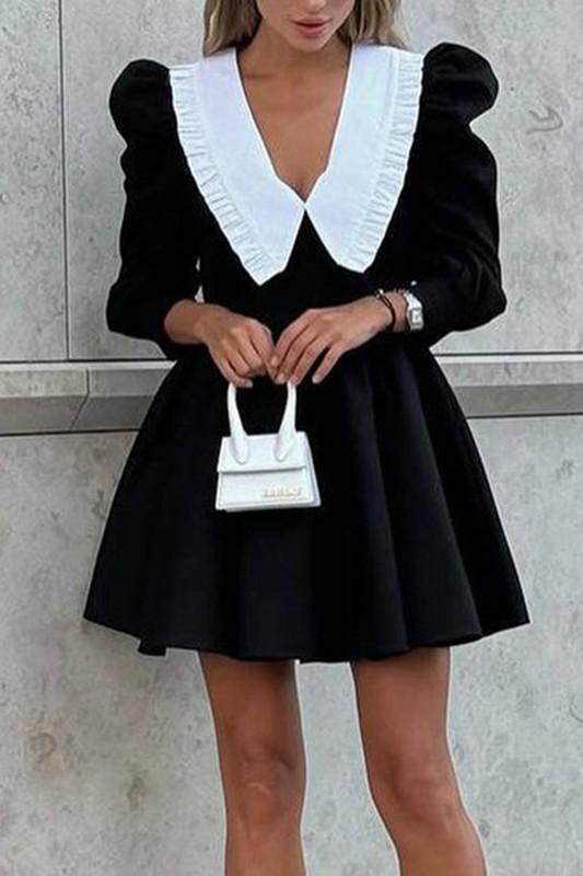 Black collar detail mini dress