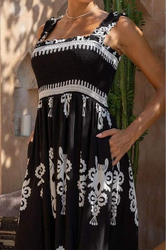 Ethnic print black maxi dress