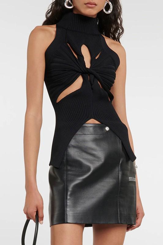 Black high neck cut out top