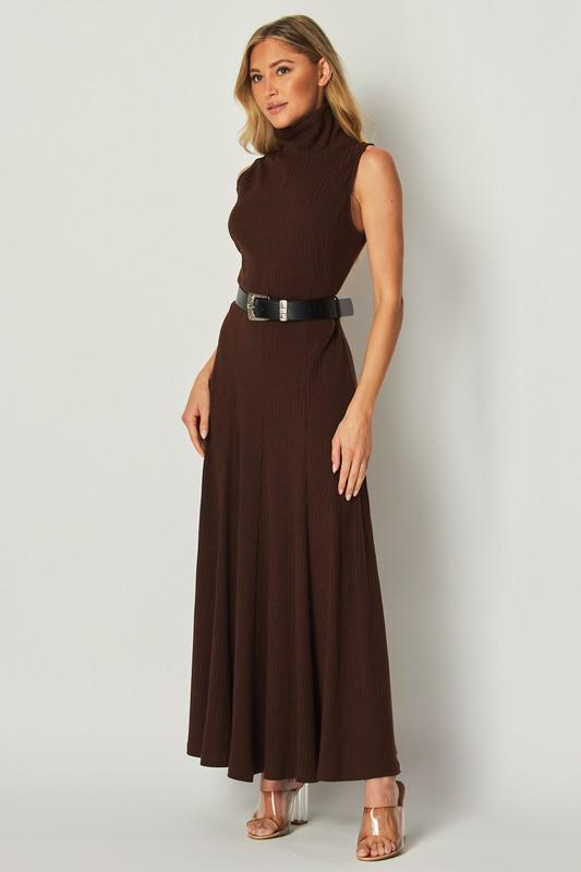 Sleeveless Jersey mock neck maxi dress