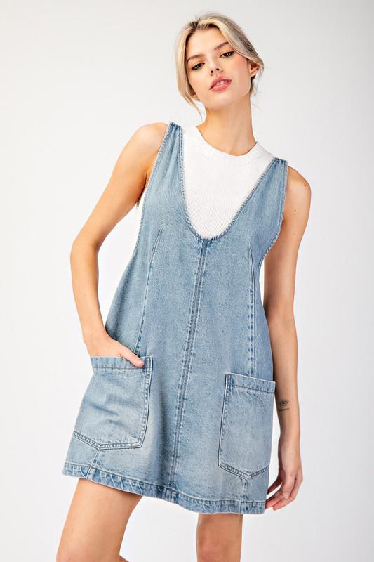 Mini denim overall dress