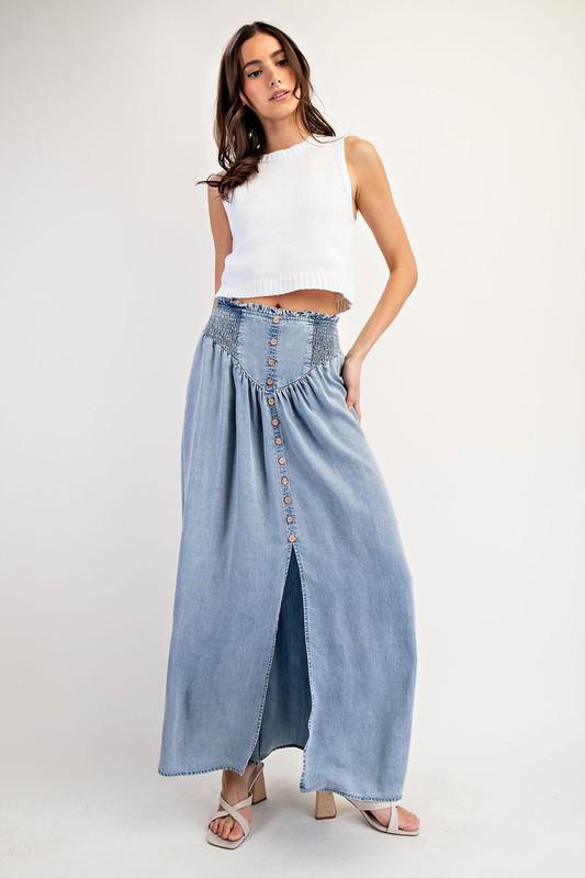 Denim front slit maxi skirt (Preorder)