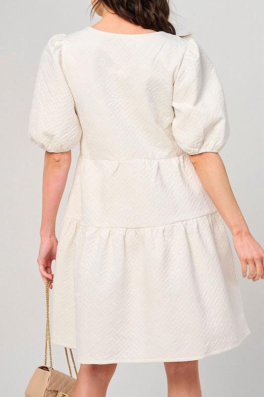 Textured puff sleeve tiered dress