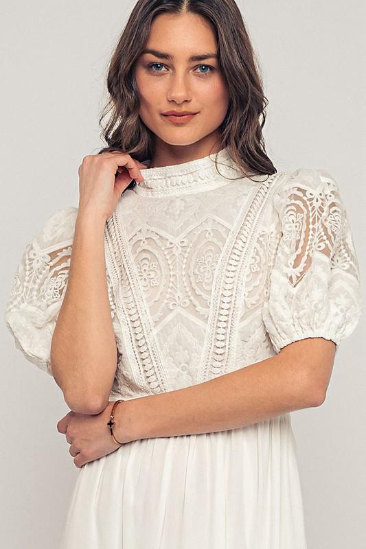 Elegant Lace White Victorian Maxi Dress